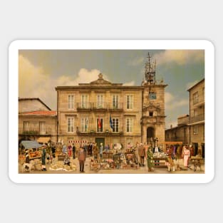 Market day in the Plaza Mayor of Ribadavia (Ourense) Sticker